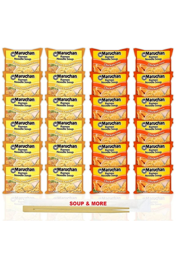 Ramen Instant Noodle Soup Variety, 2 Flavors - 12 Packs Roast Chicken & 12 Packs Chicken , 3 Ounce Single Servings Lunch / Dinner Variety
