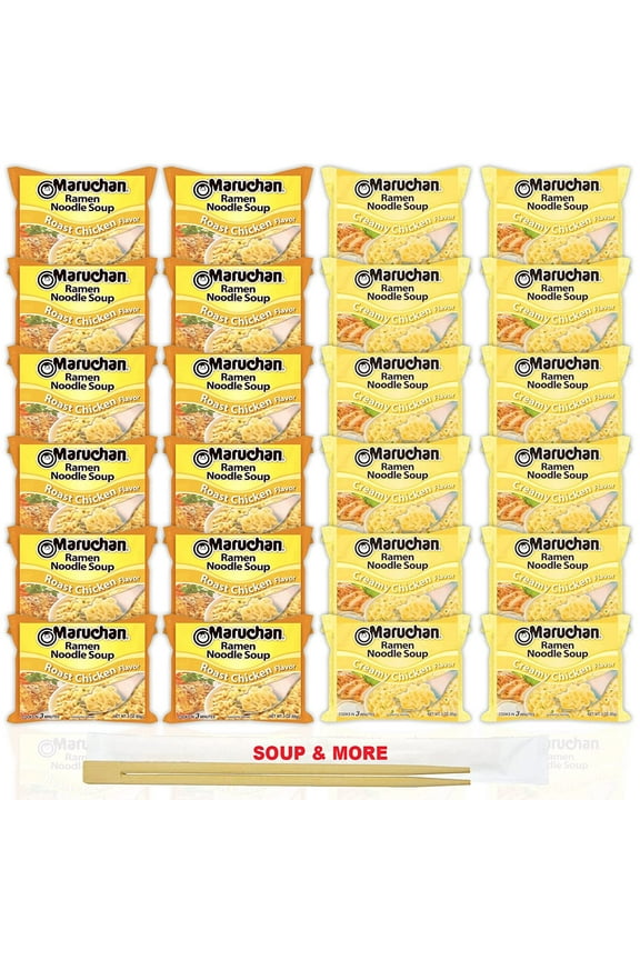 Ramen Instant Noodle Soup Variety, 2 Flavors - 12 Packs Roast Chicken & 12 Packs Creamy Chicken , 3 Ounce Single Servings Lunch / Dinner Variety