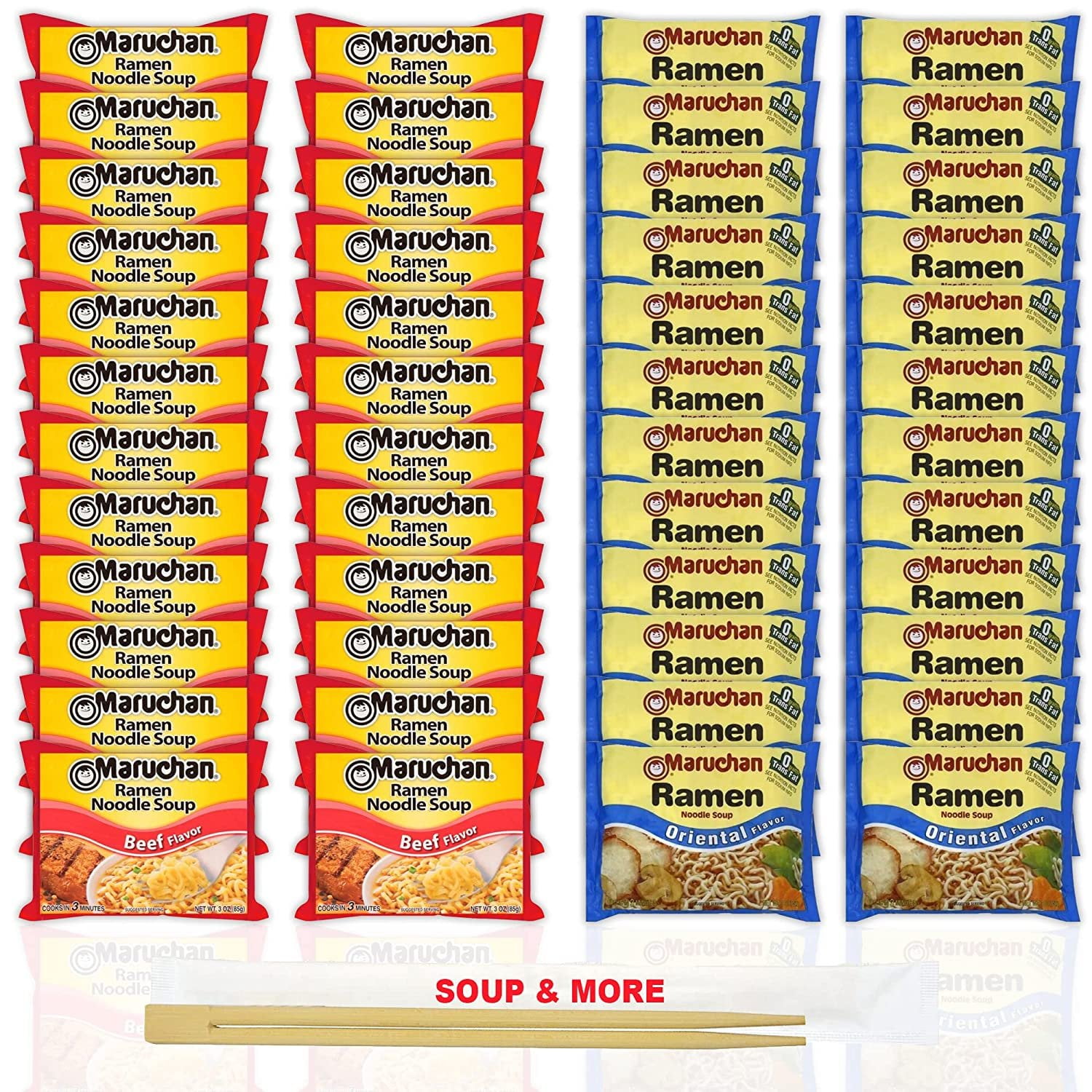 Maruchan Ramen Instant Noodle Soup Variety, 2 Flavors - 24 Packs Beef & 24 Packs Oriental , 3 Ounce Single Servings Lunch / Dinner Variety