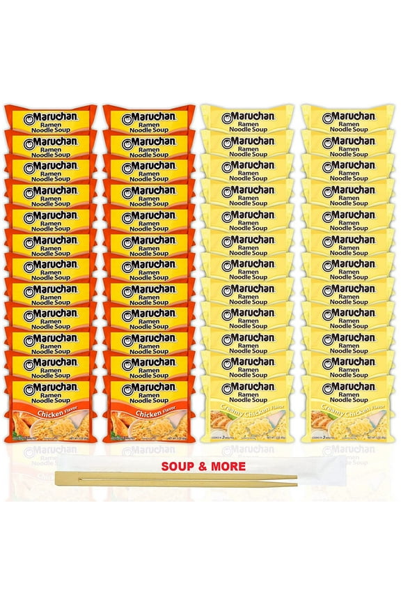 Ramen Instant Noodle Soup Variety, 2 Flavors - 24 Packs Chicken & 24 Packs Creamy Chicken , 3 Ounce Single Servings Lunch / Dinner Variety