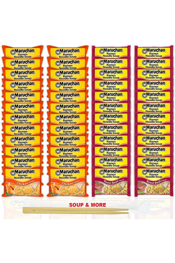 Ramen Instant Noodle Soup Variety, 2 Flavors - 24 Packs Chicken & 24 Packs Roast Beef , 3 Ounce Single Servings Lunch / Dinner Variety