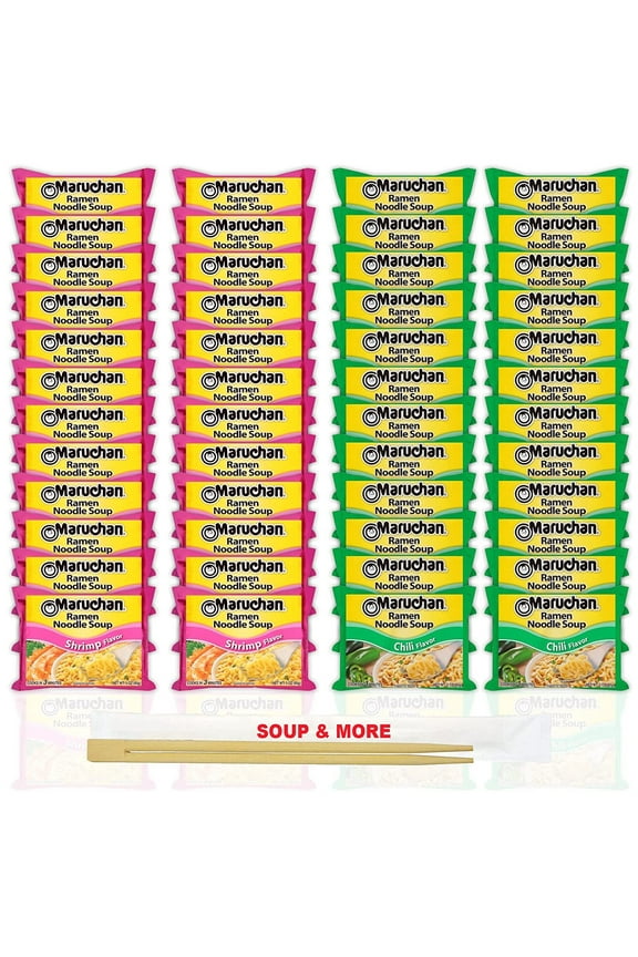 Ramen Instant Noodle Soup Variety, 2 Flavors - 24 Packs Chili & 24 Packs Shrimp , 3 Ounce Single Servings Lunch / Dinner Variety