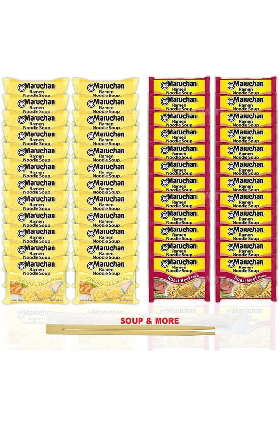 Ramen Instant Noodle Soup Variety, 2 Flavors - 24 Packs Creamy Chicken & 24 Packs Roast Beef , 3 Ounce Single Servings Lunch / Dinner Variety