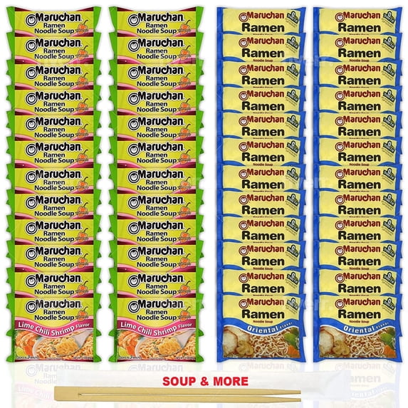 Maruchan Ramen Instant Noodle Soup Variety, 2 Flavors - 24 Packs Lime Chili Shrimp & 24 Packs Oriental , 3 Ounce Single Servings Lunch / Dinner Variety