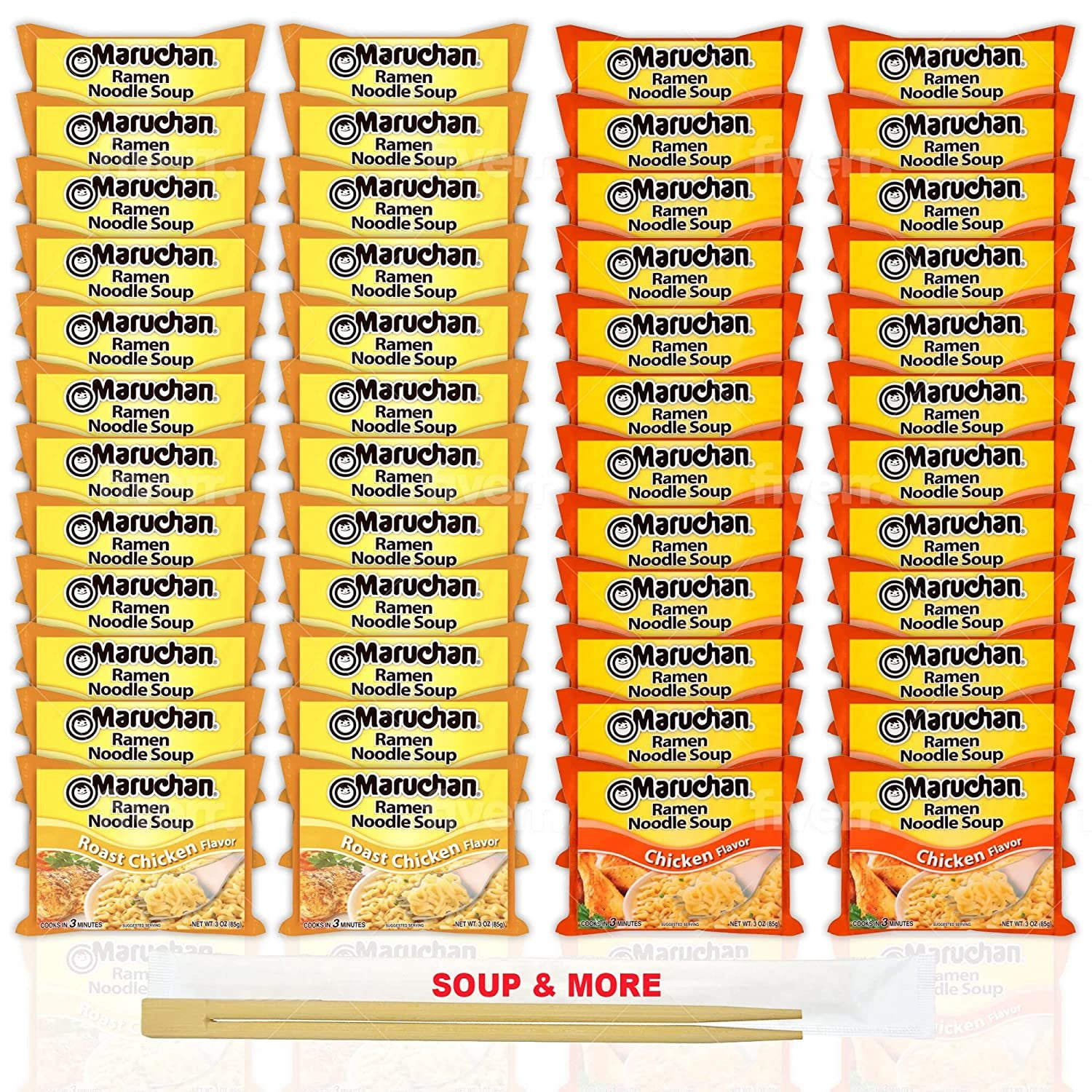 Maruchan Ramen Instant Noodle Soup Variety, 2 Flavors - 24 Packs Roast Chicken & 24 Packs Chicken , 3 Ounce Single Servings Lunch / Dinner Variety