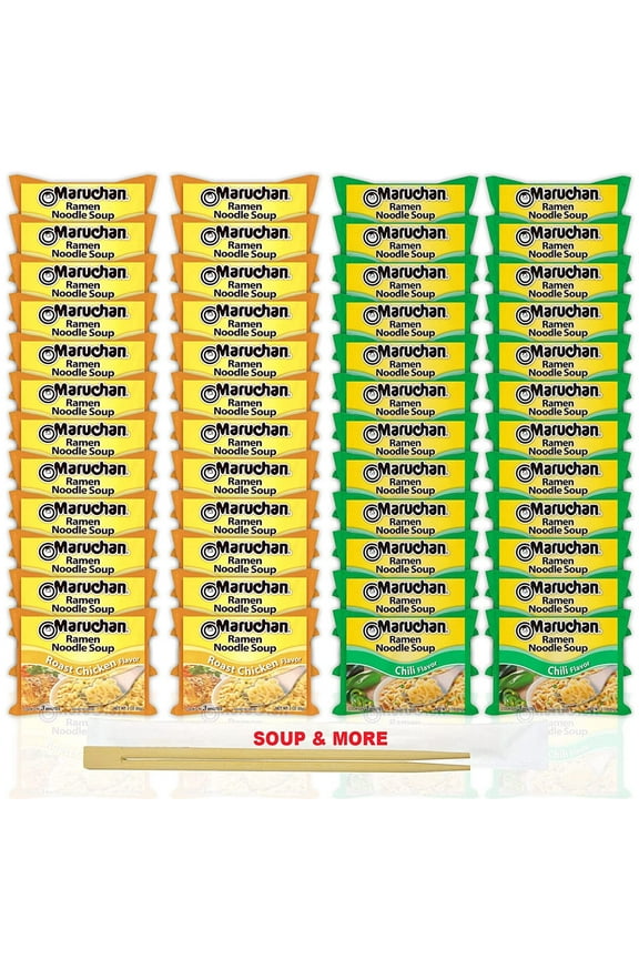 Ramen Instant Noodle Soup Variety, 2 Flavors - 24 Packs Roast Chicken & 24 Packs Chili , 3 Ounce Single Servings Lunch / Dinner Variety