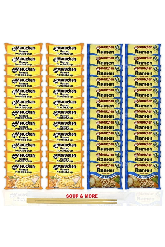 Ramen Instant Noodle Soup Variety, 2 Flavors - 24 Packs Roast Chicken & 24 Packs Oriental , 3 Ounce Single Servings Lunch / Dinner Variety