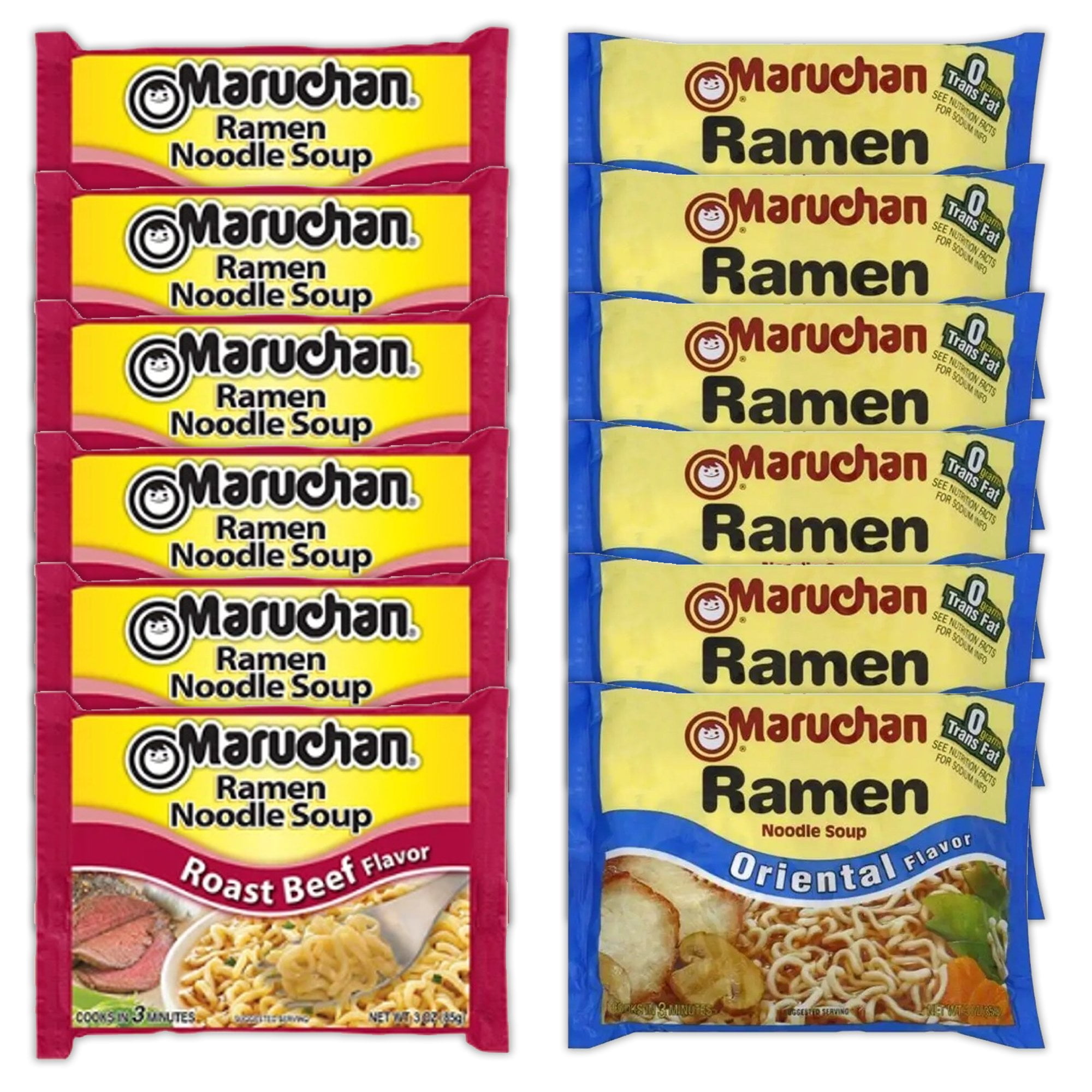 Maruchan Ramen Instant Noodle Soup Variety, 2 Flavors 6 Packs Roast