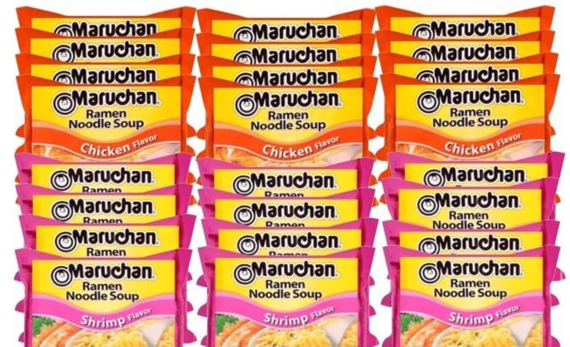 Maruchan Ramen Instant Soup 3 oz Noodles 24 Count - 12 Shrimp Flavor & 12 Chicken Flavor Lunch / Dinner Variety, 2 Flavors by LRB