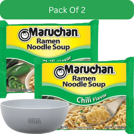 Maruchan Ramen Noodle Soup – Chili Flavor (3 oz)-2pk, With White Bowl By OMA