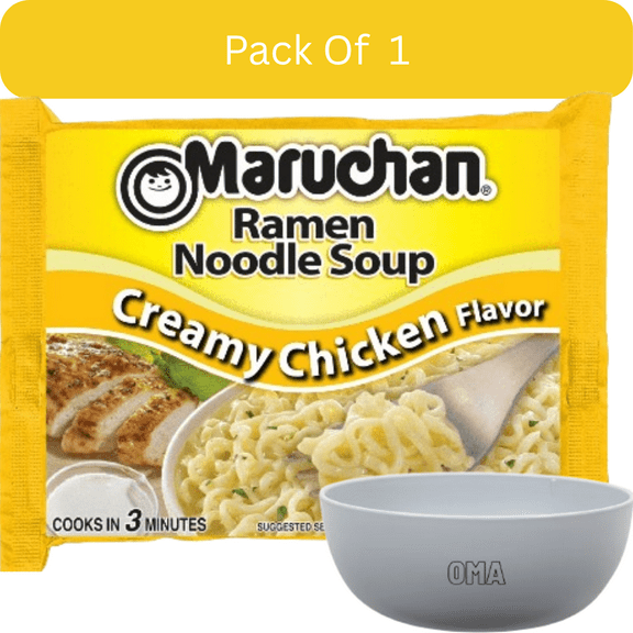 Maruchan Ramen Noodle Soup Creamy Chicken Flavor 3 oz Package-With Olive White Bowl By OMA