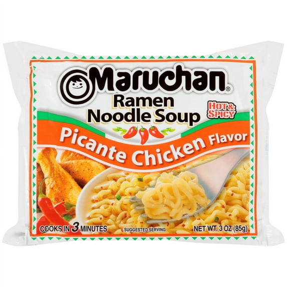 Maruchan Ramen Noodle Soup Picante Chicken Flavor, 3 oz Shelf Stable Package (Pack of 8)