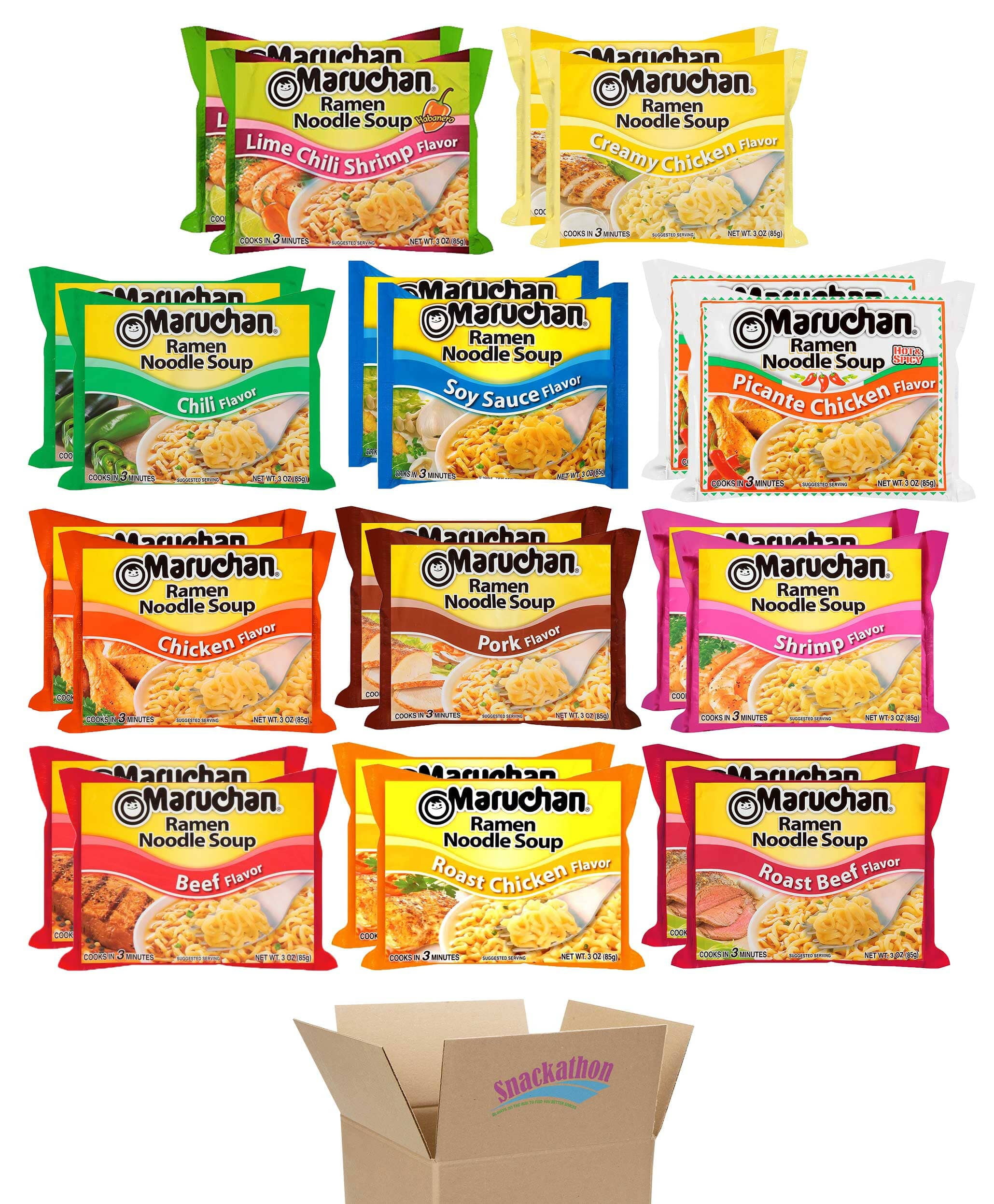 Maruchan Ramen Noodle Soup Variety, 11 Flavors, 3 Ounce, 2 Packages each Flavor, Total 22 Packages