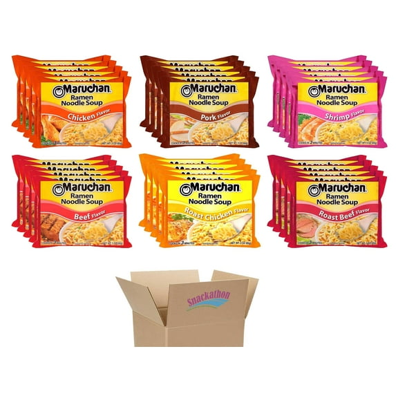 Maruchan Ramen Noodle Soup Variety, 6 Flavors, 3 Ounce, 5 Packages each Flavor, Total 30 Packages (Chicken, Shrimp, Beef, Pork, Roast Chicken, Roast Beef)