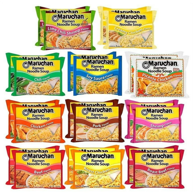  Ramen Noodle Chicken, Beef, Shrimp, and Pork Variety, 3 Ounce ( Pack of 24) - with Make Your Day Sporks : Grocery & Gourmet Food