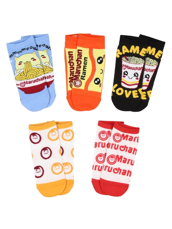 Maruchan Ramen Noodles Face Logo Adult 5 Pair No-Show Socks