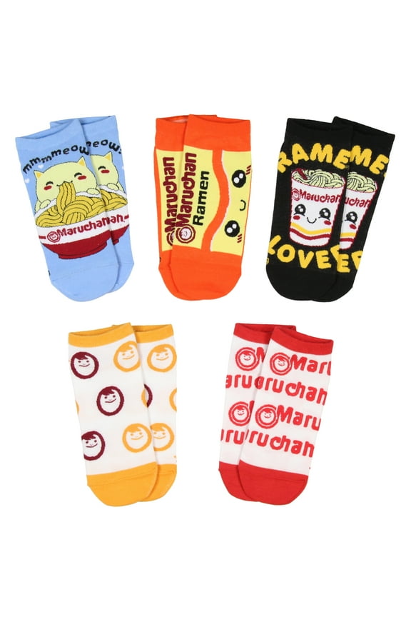 Maruchan Ramen Noodles Face Logo Adult 5 Pair No-Show Socks
