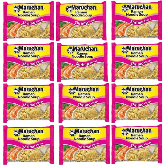 Maruchan Shrimp Flavor Ramen Noodle Soup, 3 oz, 12 Count Shelf Stable Packages