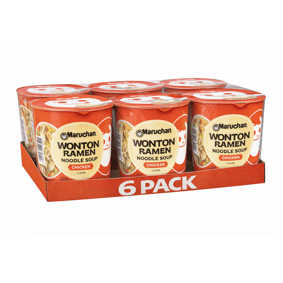 Maruchan Wonton Ramen Chicken Flavor, 6 Cup Pack, 3.69 oz Each, Instant Noodle Soup