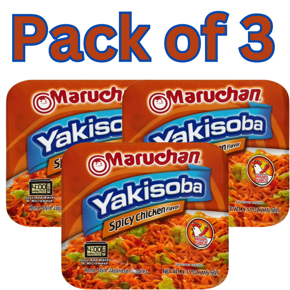 Maruchan Yakisoba Spicy Chicken Flavor 4.11 oz - Pack of 3 - Hot & Spicy Noodles