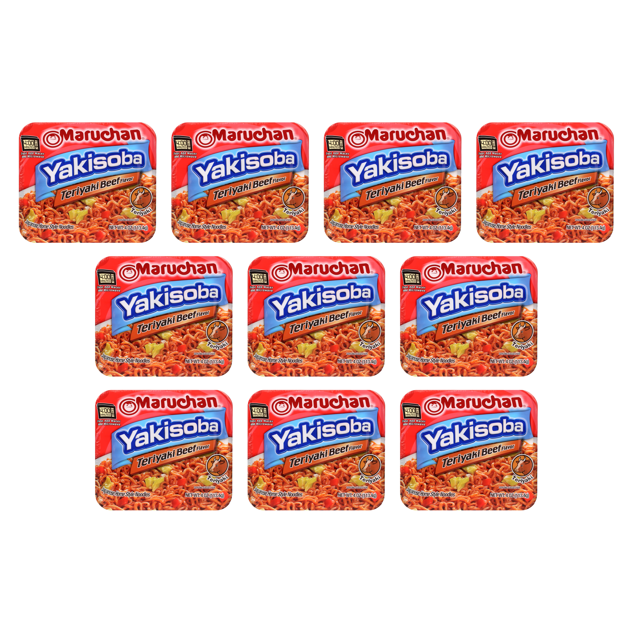 Maruchan Yakisoba Teriyaki Beef Flavor Noodles, 4 oz. (Pack of 10