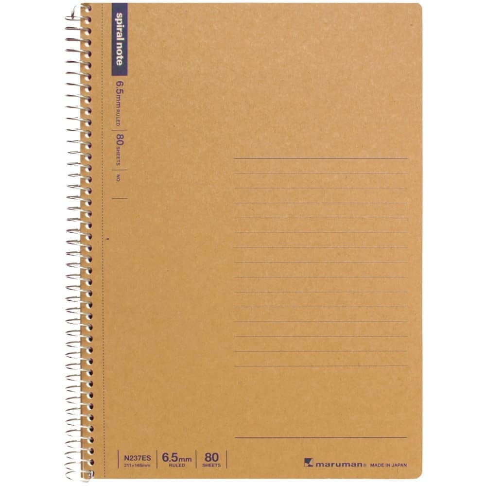 Maruman A5 N237ES Spiral Notebook, 6.5mm Horizontal Rule, 80 Sheets