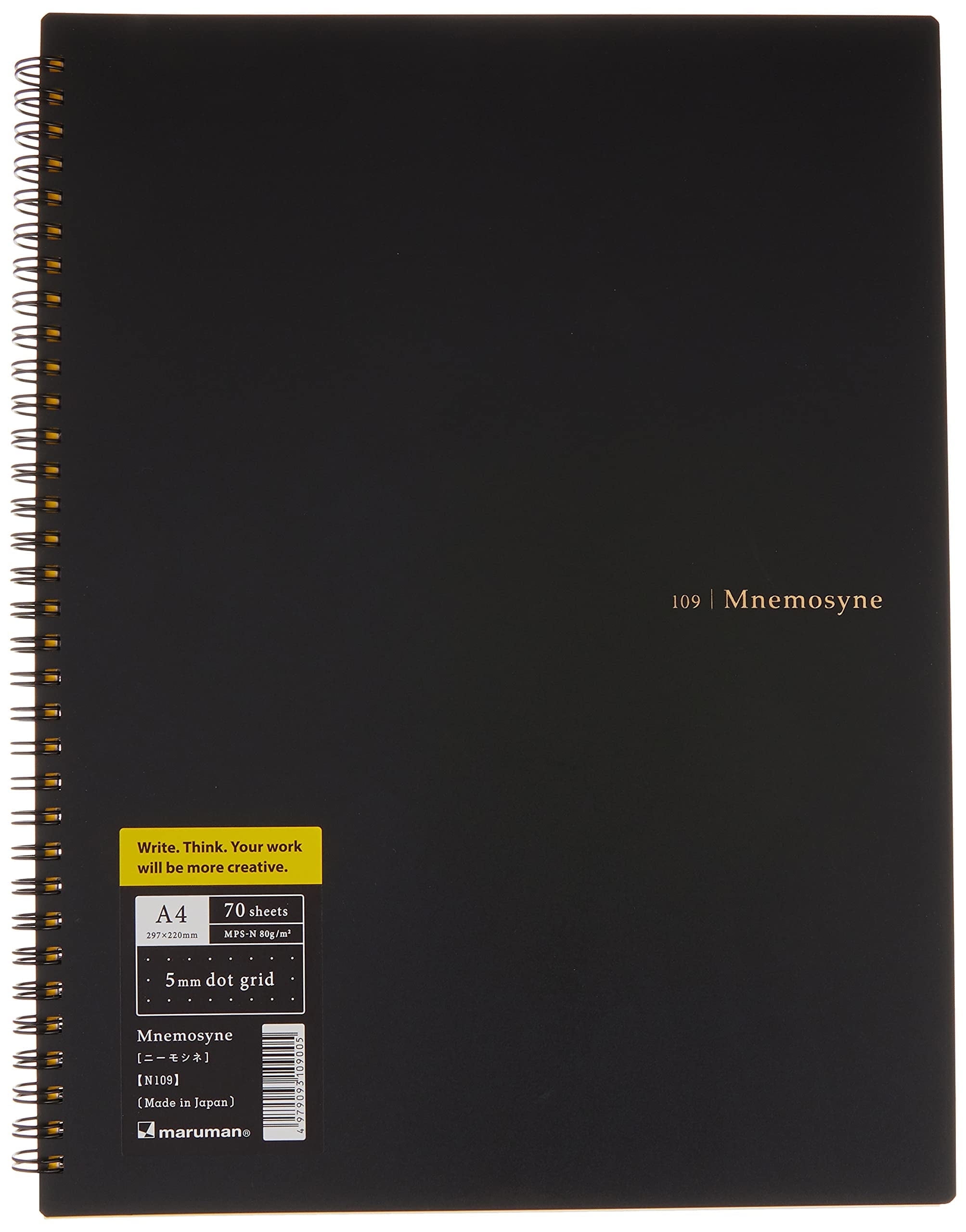 Maruman MNEMOSYNE Notebook 11.69 x 8.66 Inches (A4), 5mm dot grid, 70 Sheets (N109), white
