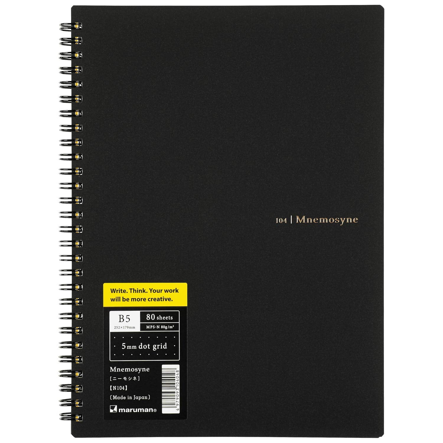 Maruman MNEMOSYNE Notebook 9.92 x 7.05 Inches (B5), 5mm dot grid, 80 Sheets (N104), White