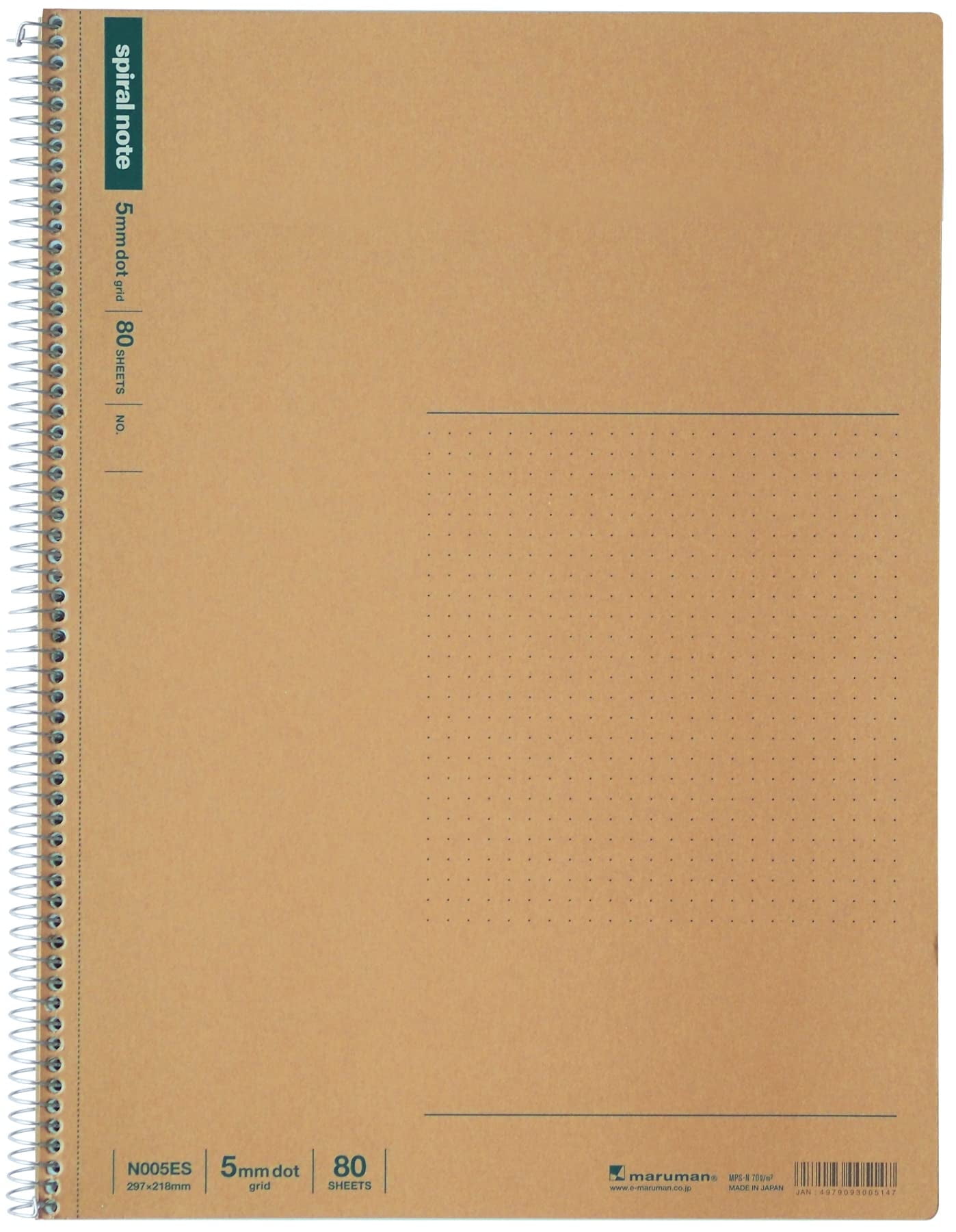 Maruman SPIRAL NOTE BASIC 8.58 x 11.69 inches (A4) after detached, 5mm dot grid, 80 Sheets (N005ES),White