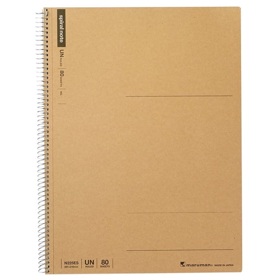 Maruman Spiral Basic N225ES Notebook, Plain Unruled, Basic A4, 80 Sheets