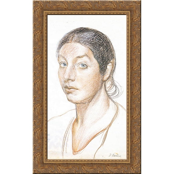Marusia (Portrait of the Artist's Wife) 24x16 Gold Ornate Wood Framed Canvas Art by David Burliuk