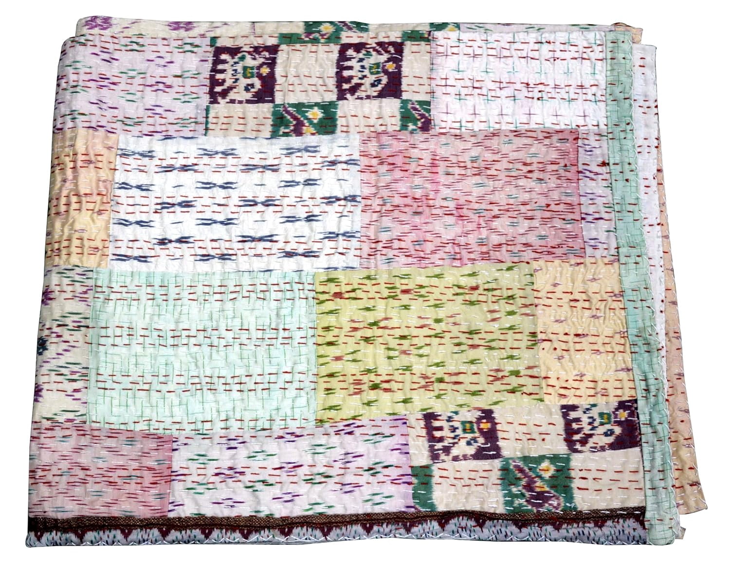 Vintage Zijden Sari Patchwork Kantha Quilt Handgemaakte Zijden Kantha Deken Queen Size Kantha Sprei Beddengoed Kantha Gooi - België