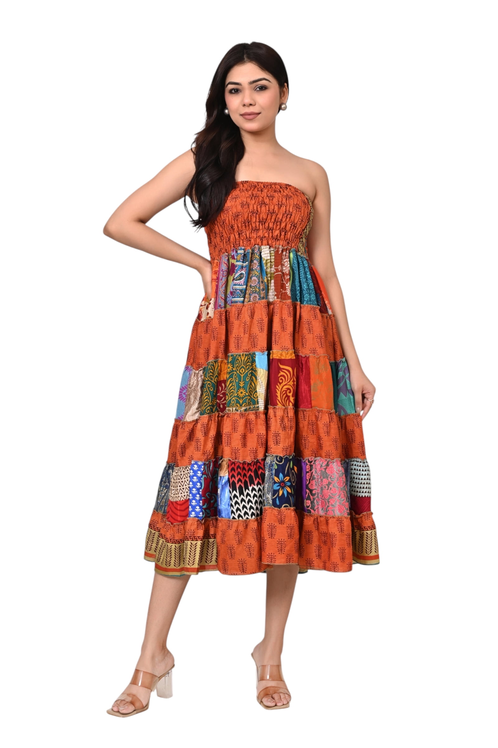 open lace back dress Women Yellow & White Shibori Dyed Maxi Dress M main image 1