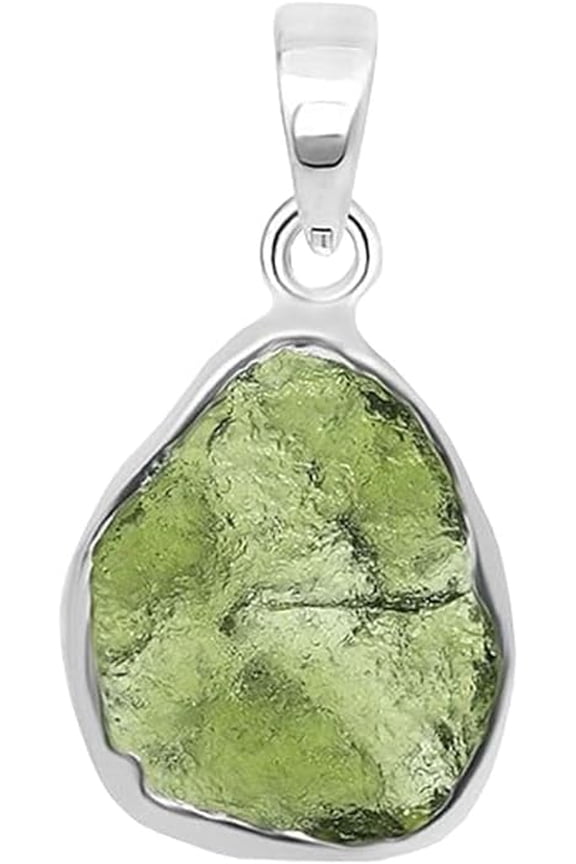 925 Sterling Silver Moldavite Necklace Real for Women Healing Crystal, Green Natural Energy Gemstone Pendant for Protection and Healing