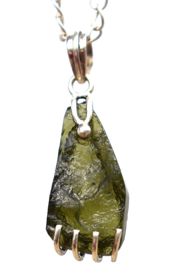 Genuine Moldavite Crystal - Large Herkimer Diamond Necklace Pendant - VERY high vibration Czech Republic Tektite Healing Stone Reiki Without Chain