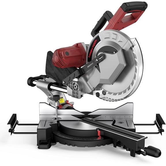 MarvTool Miter Saw, 12-inch Double Bevel Sliding Compound Miter Saw with Extension Table, Includes Blade Wrench, Material Clamp and Dust Bag