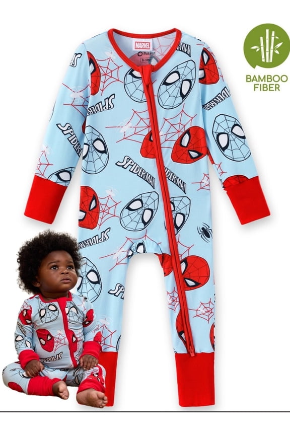 Marvel Spider-Man Baby Boys Jumpsuits Bamboo Viscose Zip Footed Rompers with Hand and Foot Covers Shower Gifts Newborn Infant
