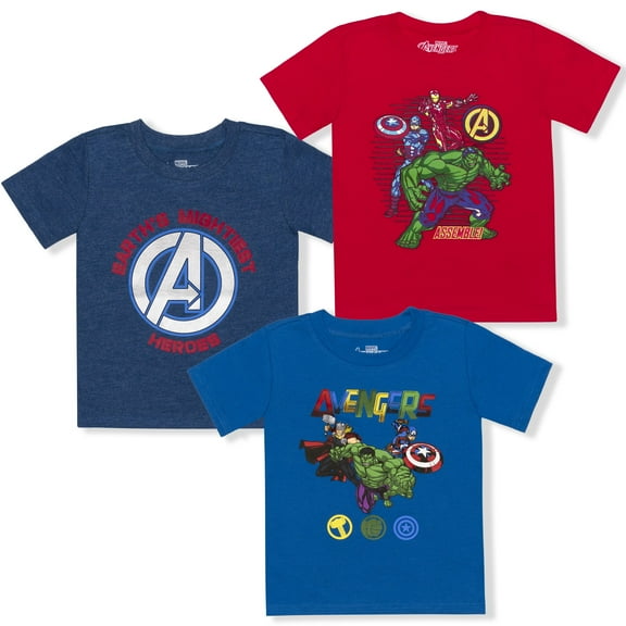 Marvel 3 Pack Boy's Avengers Short Sleeve Superhero Tee Shirt Set