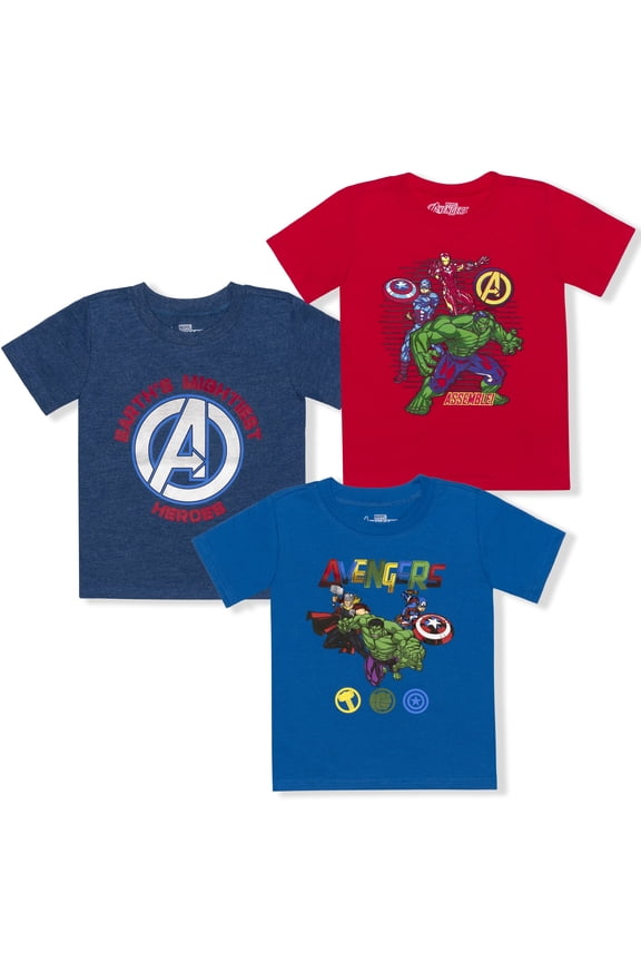 Marvel 3 Pack Boy's Avengers Short Sleeve Superhero Tee Shirt Set