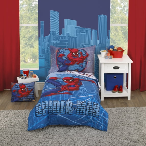 Marvel Spiderman Wall Crawler 4 Piece Toddler Bed Set