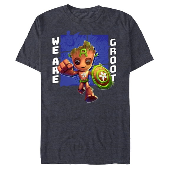 Marvel 85th Anniversary We Are Groot Captain America - Short Sleeve Blended T-Shirt for Adults - Customized-Navy Heather