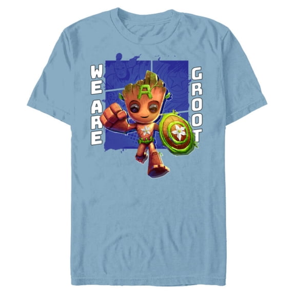 Marvel 85th Anniversary We Are Groot Captain America - Short Sleeve Blended T-Shirt for Adults - Customized-Ocean Blue