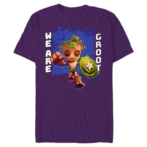 Marvel 85th Anniversary We Are Groot Captain America - Short Sleeve Blended T-Shirt for Adults - Customized-Purple