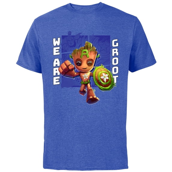 Marvel 85th Anniversary We Are Groot Captain America - Short Sleeve Cotton T-Shirt for Adults - Customized-Royal Heather