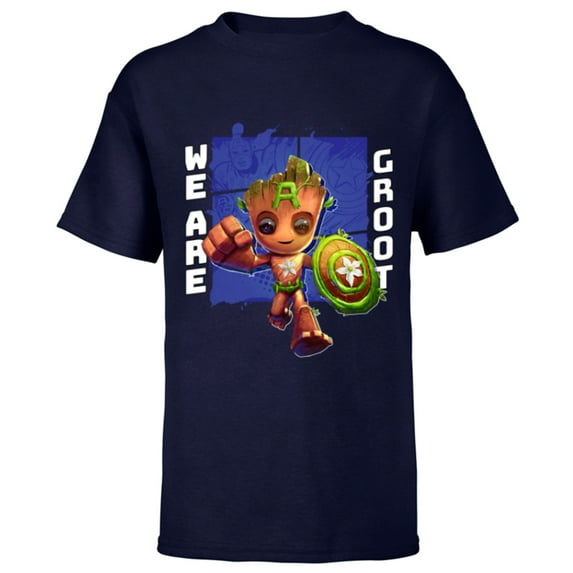 Marvel 85th Anniversary We Are Groot Captain America - Short Sleeve T-Shirt for Kids - Customized-Navy