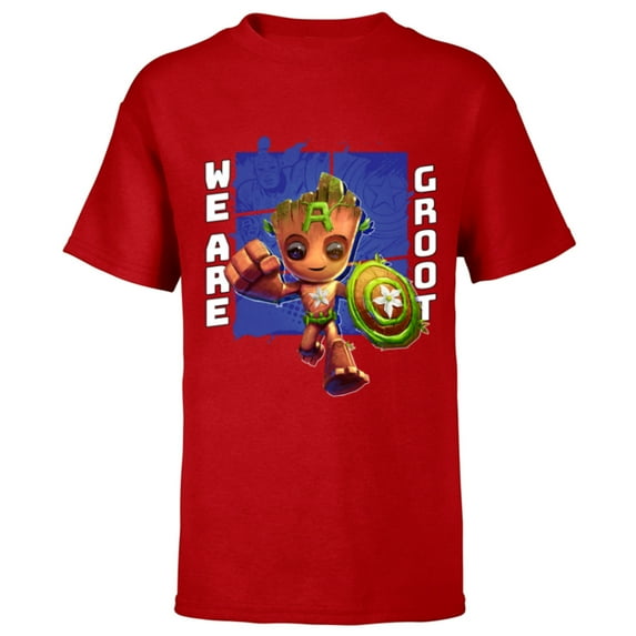 Marvel 85th Anniversary We Are Groot Captain America - Short Sleeve T-Shirt for Kids - Customized-Red