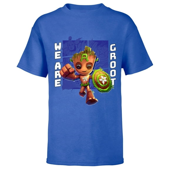 Marvel 85th Anniversary We Are Groot Captain America - Short Sleeve T-Shirt for Kids - Customized-Royal