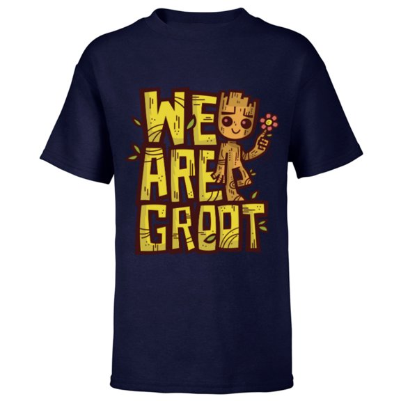 Marvel 85th Anniversary We Are Groot Garden Nature Flower - Short Sleeve T-Shirt for Kids - Customized-Navy