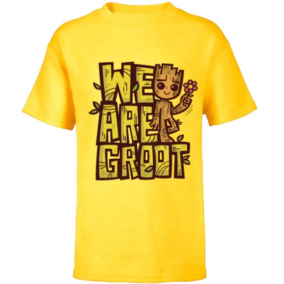 Marvel 85th Anniversary We Are Groot Garden Nature Flower - Short Sleeve T-Shirt for Kids - Customized-Yellow