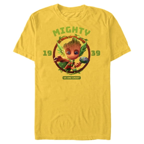 Marvel 85th Anniversary We Are Groot Mighty Thor Impression - Short Sleeve Blended T-Shirt for Adults - Customized-Yellow